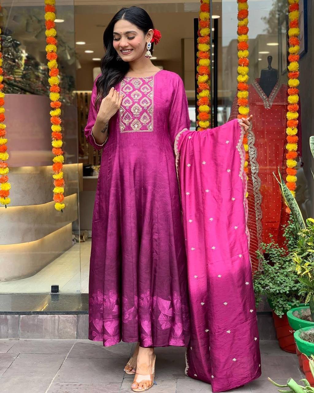 WOMEN EMBROIDERED PURPLE SUIT SET