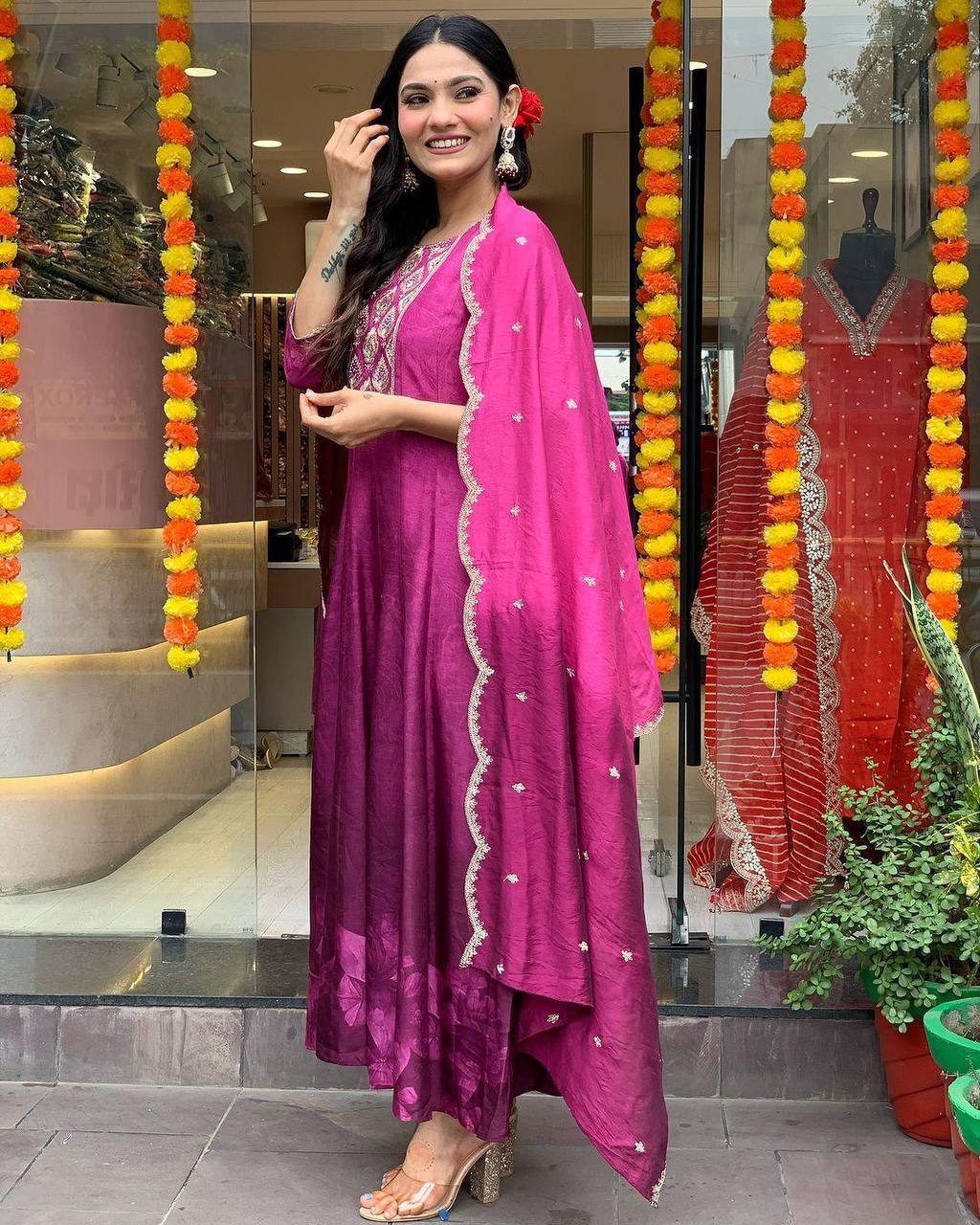 WOMEN EMBROIDERED PURPLE SUIT SET