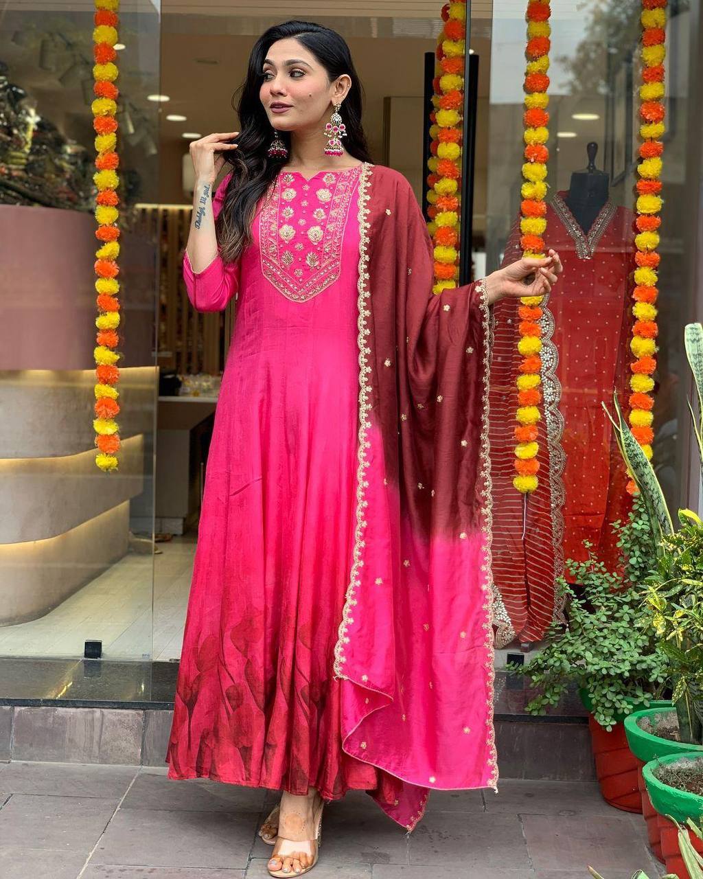 WOMEN EMBROIDERED PINK SUIT SET