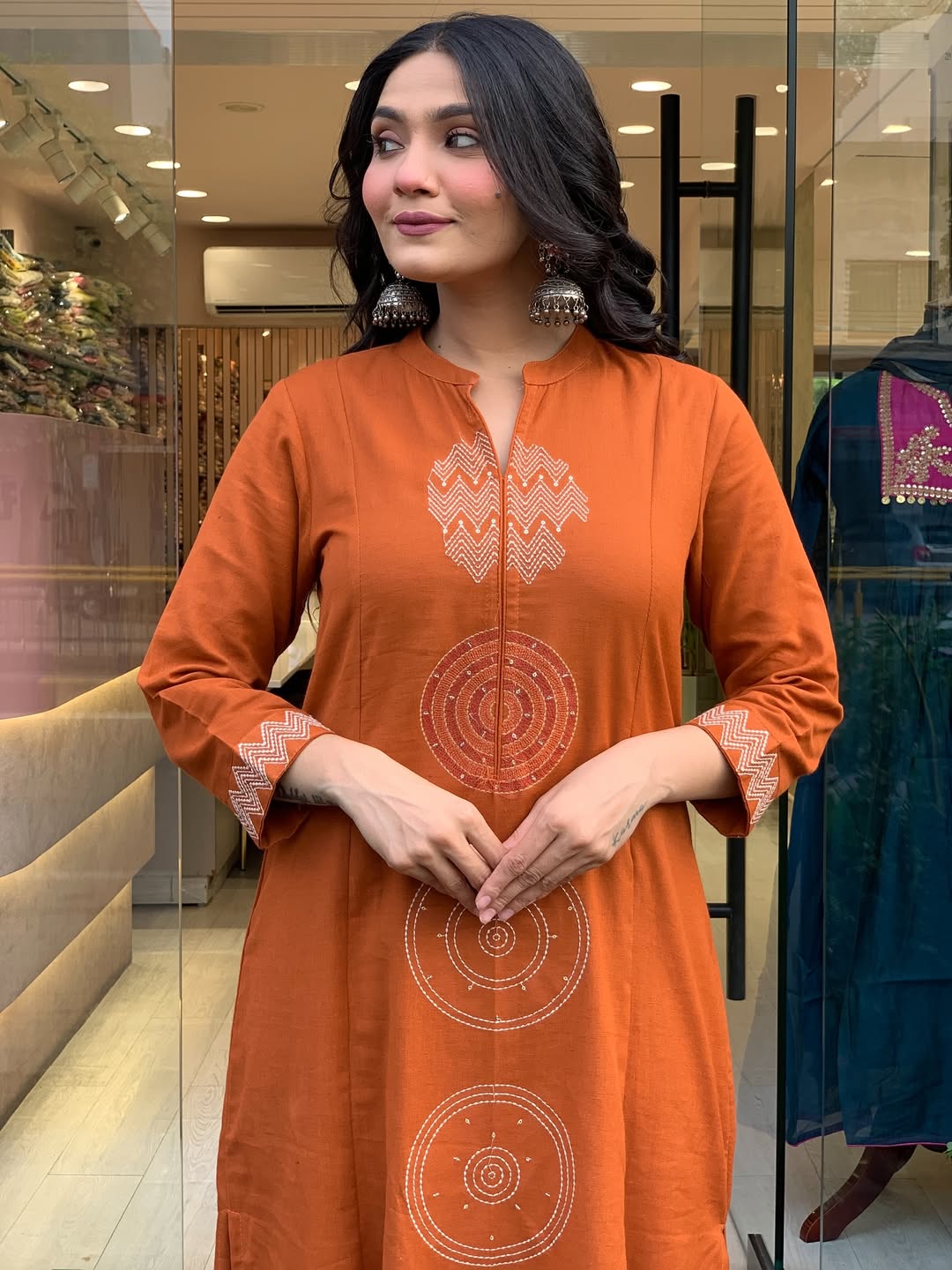 Mustered Festival Wear Cotton Suit Set