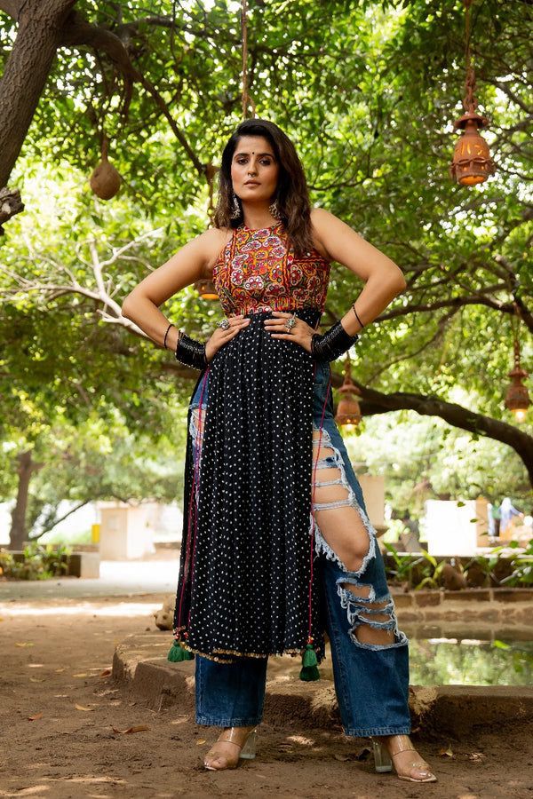 WOMEN PRINTED WITH MIRROR WORK KURTA