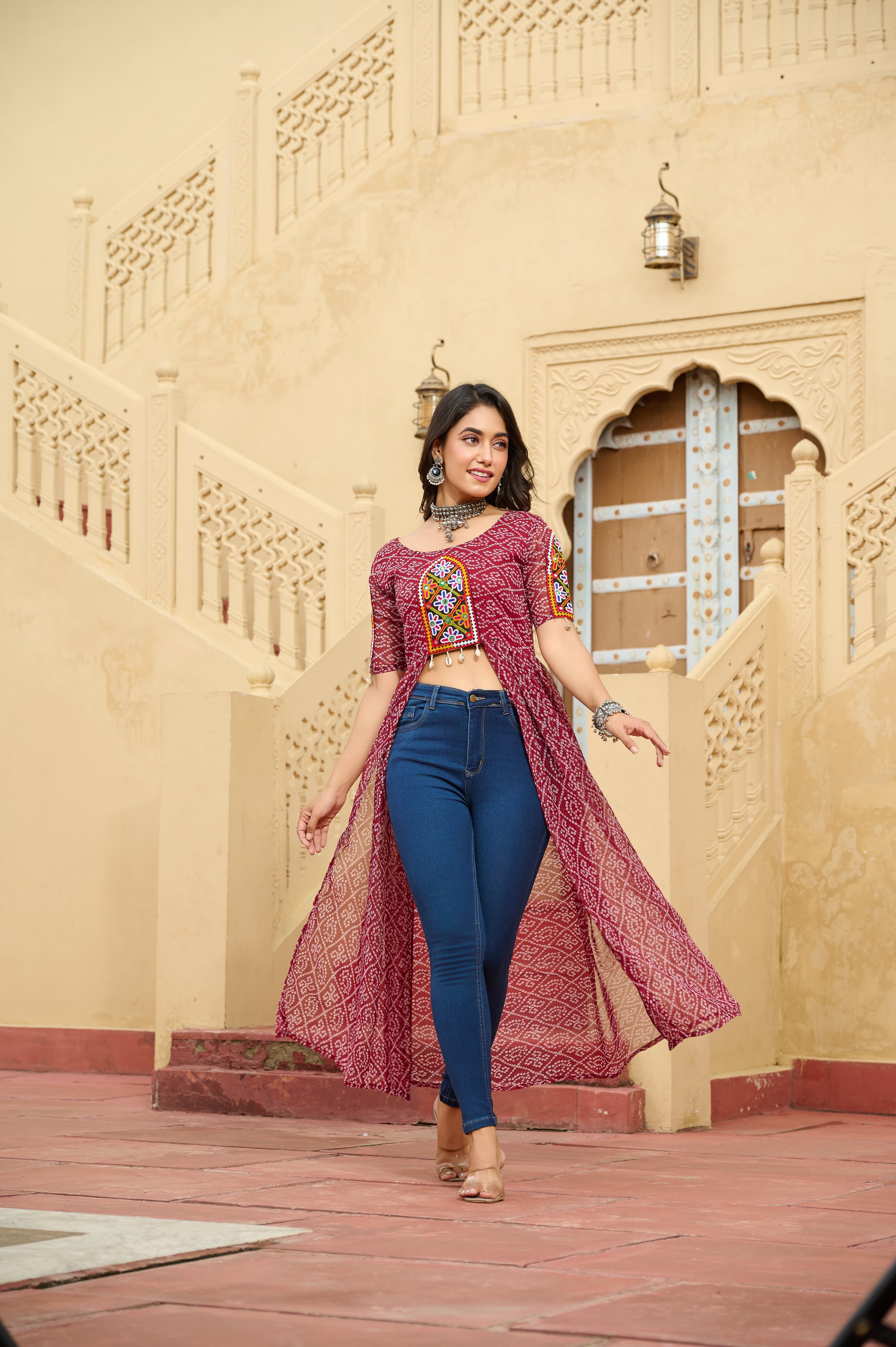 Bandhani Print Work With Kutchi Patche Work Kurti