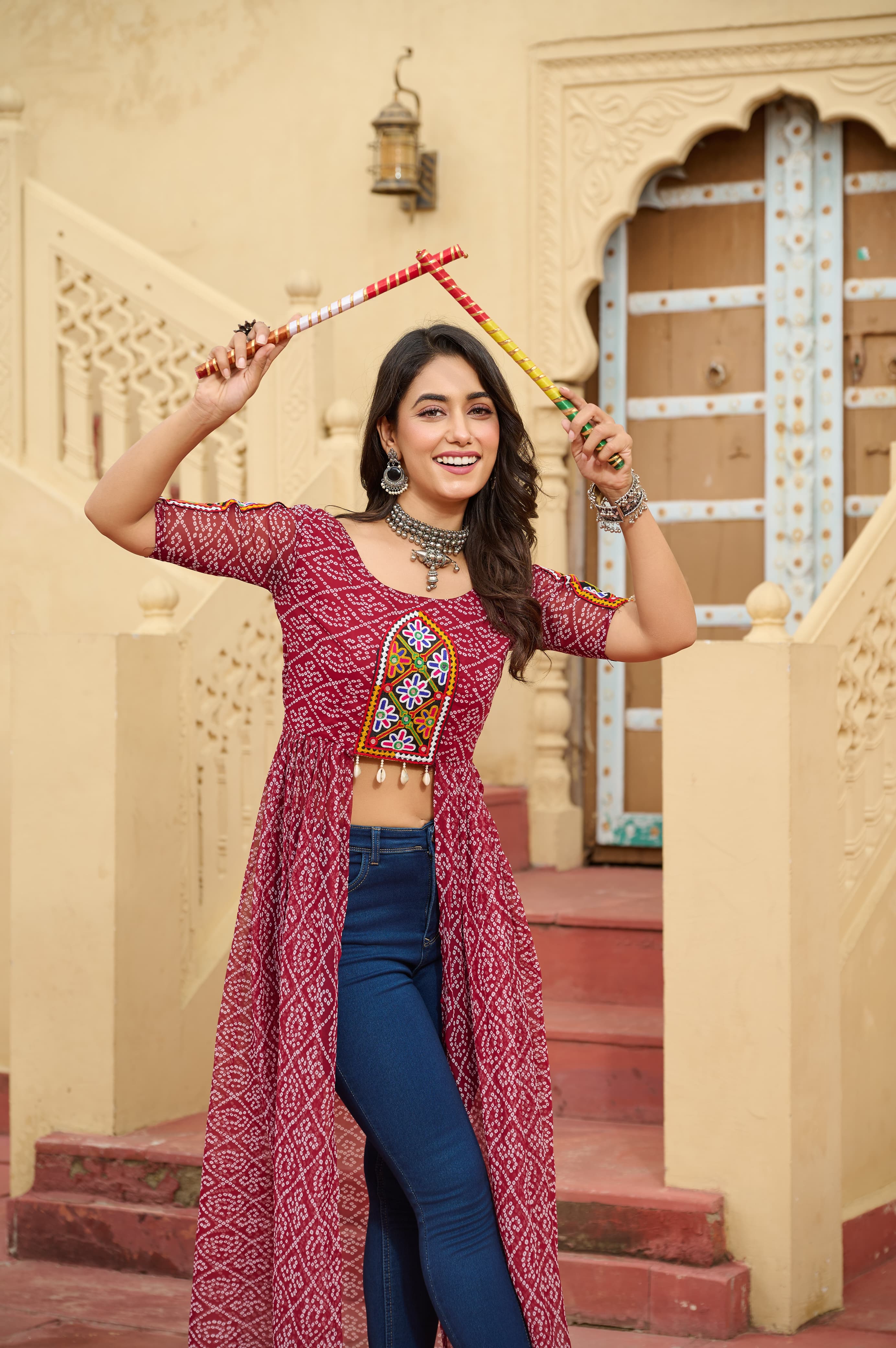 Bandhani Print Work With Kutchi Patche Work Kurti