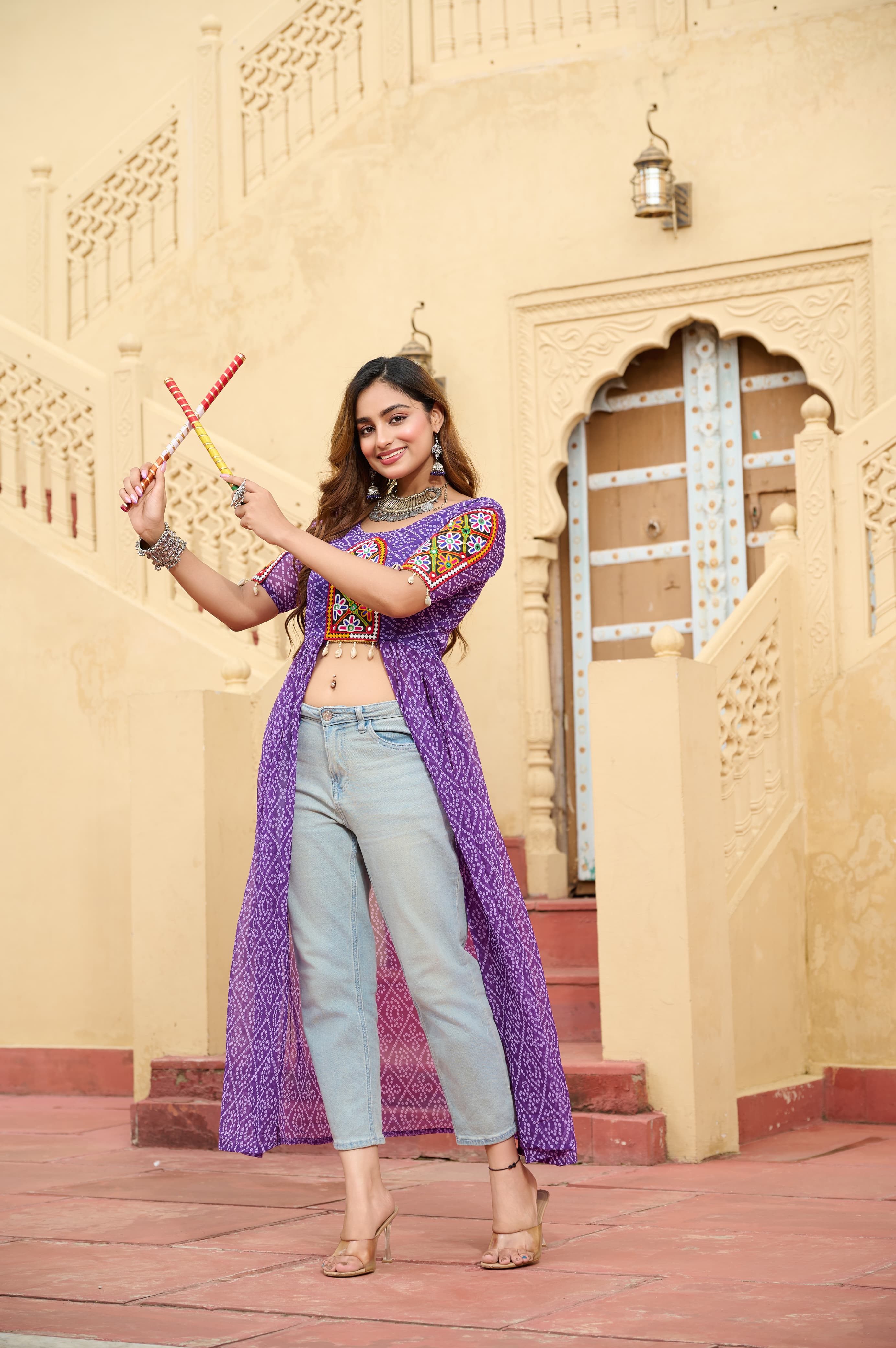 Bandhani Print Work With Kutchi Patche Work Kurti