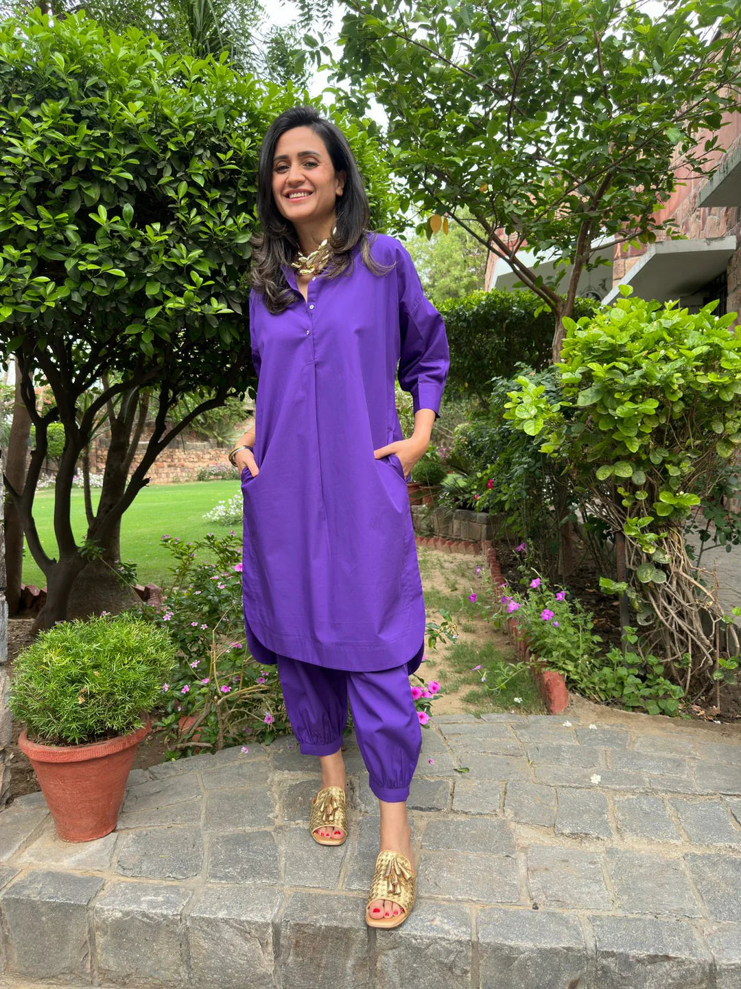 Purple Cotton Kurta Set