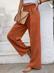 Women Solid Color Wide-Leg High Waist Straight Pants