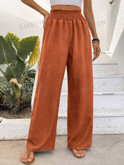 Women Solid Color Wide-Leg High Waist Straight Pants