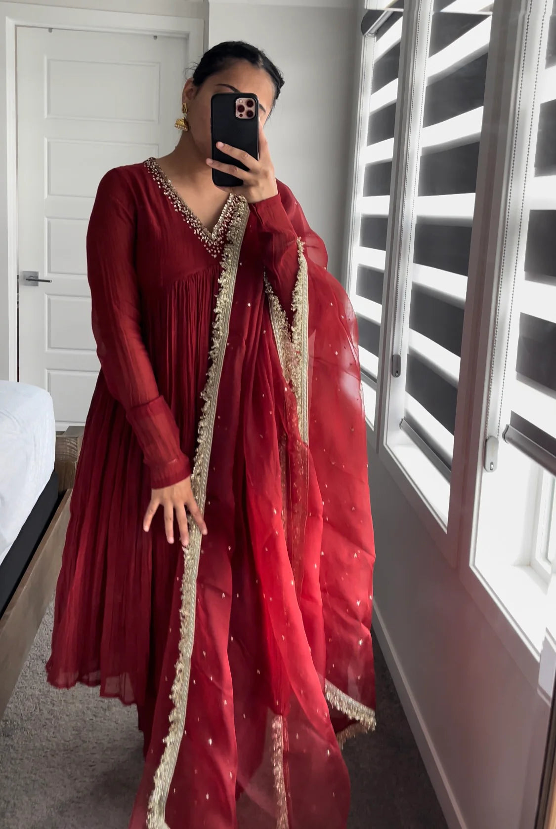 Red Mul Chanderi Anarkali Suit Set