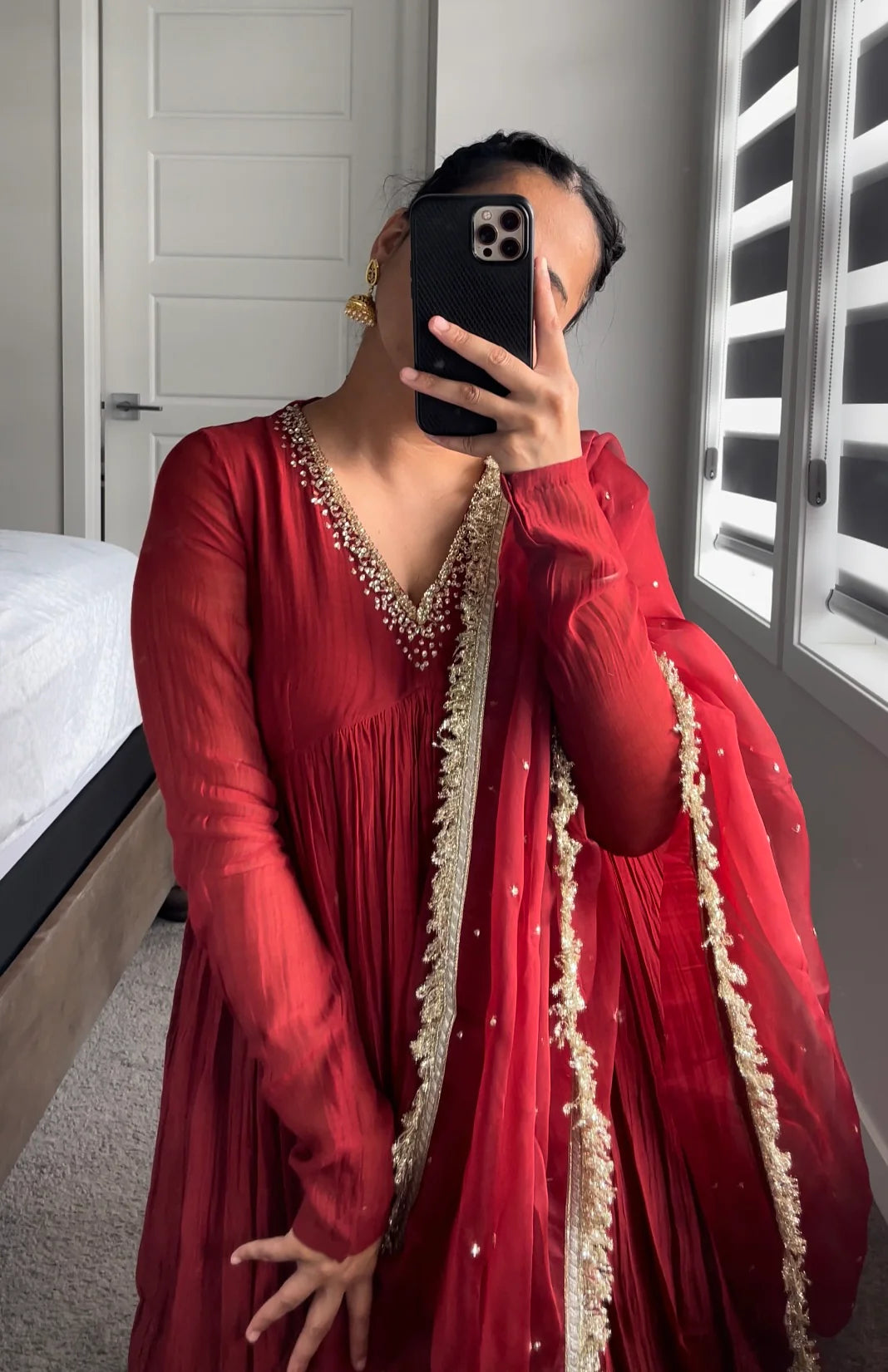 Red Mul Chanderi Anarkali Suit Set