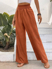 Women Solid Color Wide-Leg High Waist Straight Pants