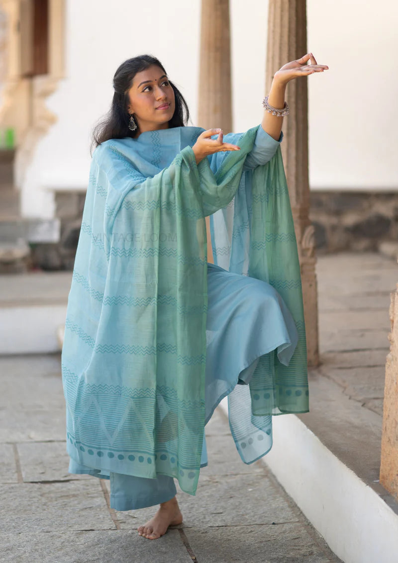 Cotton Kurti With Pant & Dupatta Set