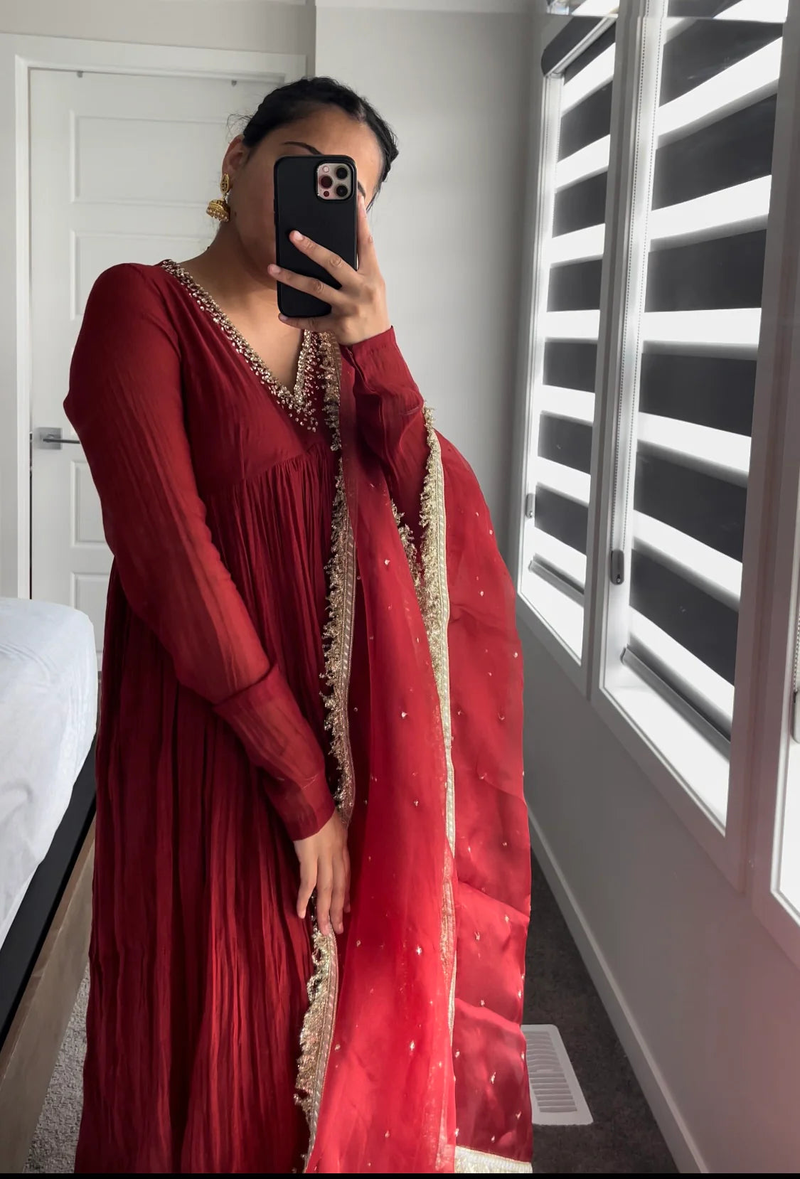 Red Mul Chanderi Anarkali Suit Set