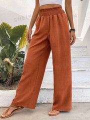 Women Solid Color Wide-Leg High Waist Straight Pants