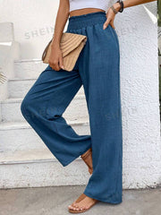 Women Solid Color Wide-Leg High Waist Straight Pants