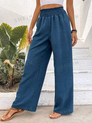 Women Solid Color Wide-Leg High Waist Straight Pants