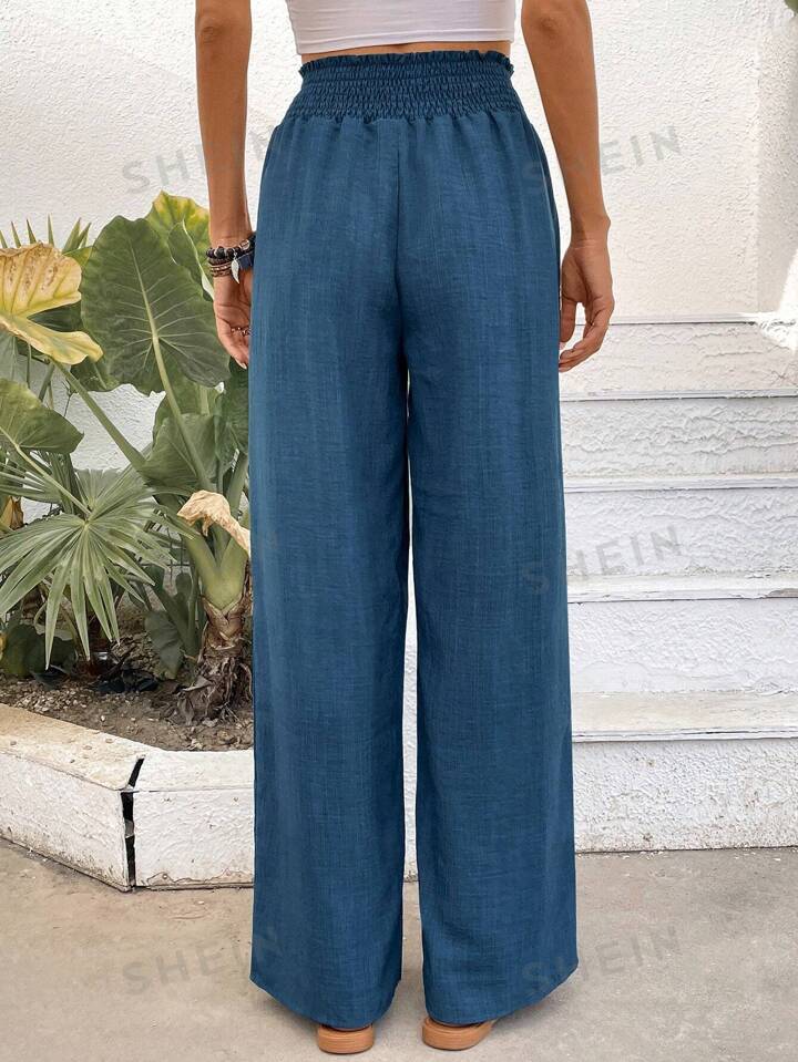 Women Solid Color Wide-Leg High Waist Straight Pants