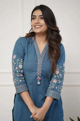 BLUE EMBROIDERED KURTA SET