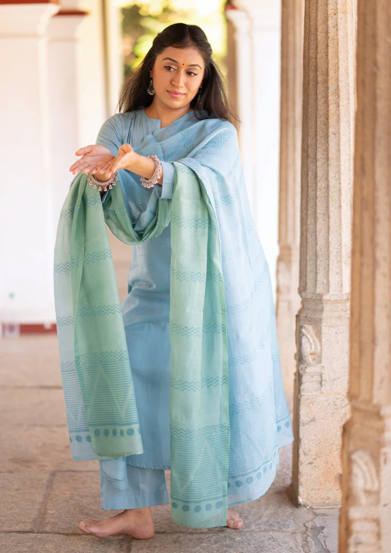 Cotton Kurti With Pant & Dupatta Set