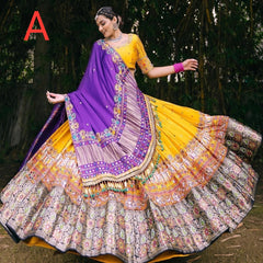 MULTI COLOR SOFT BUTTER SILK DIGITAL PRINTED LEHENGA CHOLI