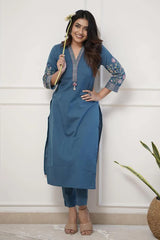 BLUE EMBROIDERED KURTA SET