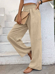 Women Solid Color Wide-Leg High Waist Straight Pants