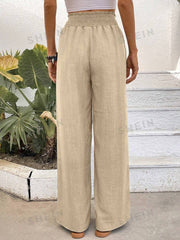 Women Solid Color Wide-Leg High Waist Straight Pants