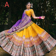 MULTI COLOR SOFT BUTTER SILK DIGITAL PRINTED LEHENGA CHOLI