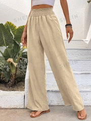 Women Solid Color Wide-Leg High Waist Straight Pants