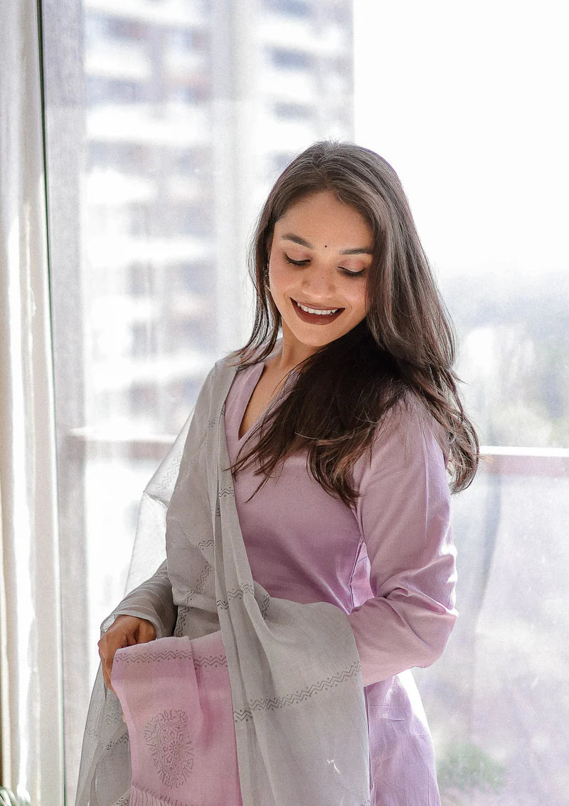 Cotton Kurti With Pant & Dupatta Set