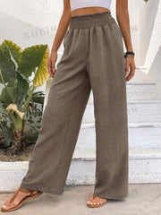 Women Solid Color Wide-Leg High Waist Straight Pants