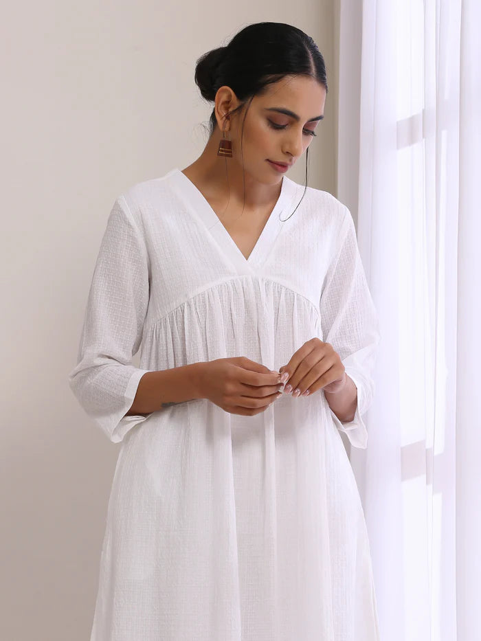 White Cotton Plain Kurta Pant Set