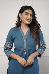 BLUE EMBROIDERED KURTA SET