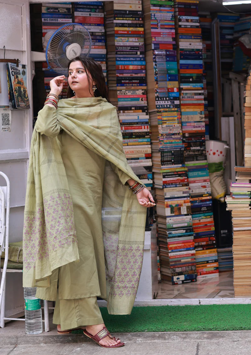 Cotton Kurti With Pant & Dupatta Set