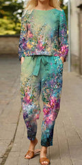 Women Printed Floral Crop Top & Trousers  Co-Order Set