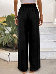 Women Solid Color Wide-Leg High Waist Straight Pants