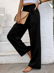 Women Solid Color Wide-Leg High Waist Straight Pants