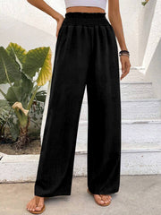 Women Solid Color Wide-Leg High Waist Straight Pants