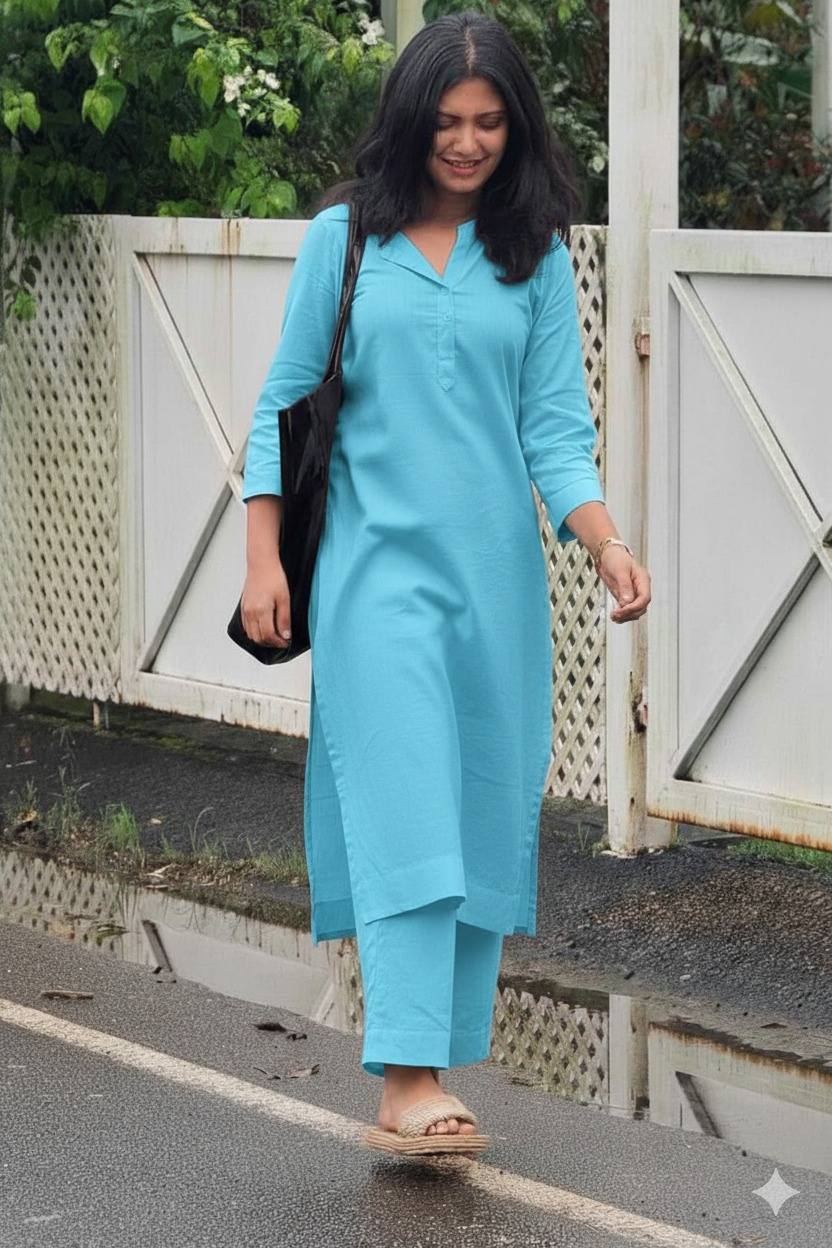 Women Plain Cotton kurta Set