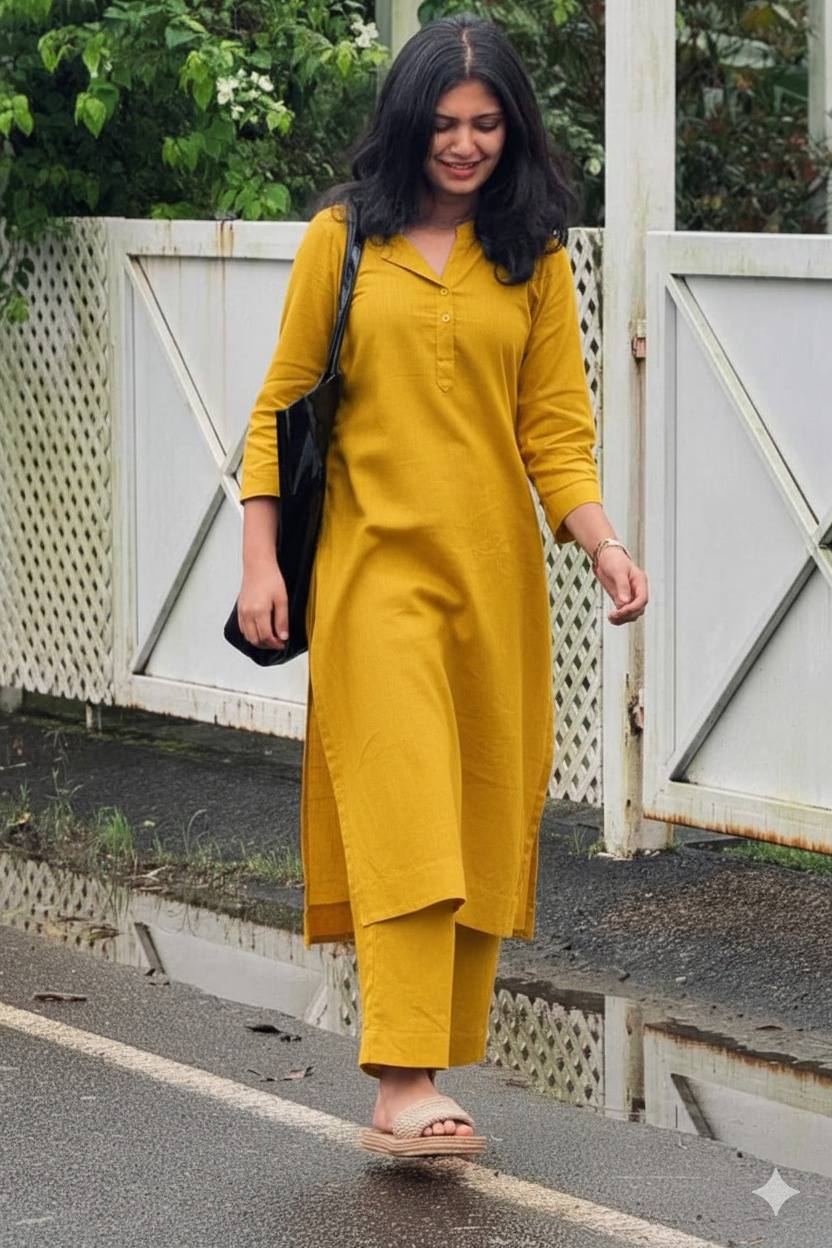 Women Plain Cotton kurta Set