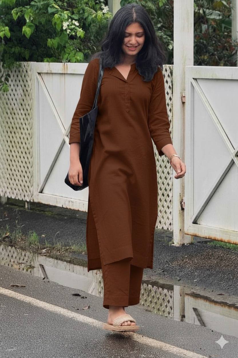 Women Plain Cotton kurta Set