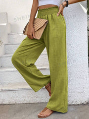 Women Solid Color Wide-Leg High Waist Straight Pants