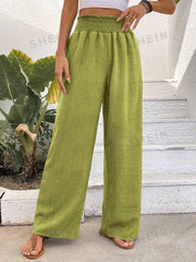 Women Solid Color Wide-Leg High Waist Straight Pants