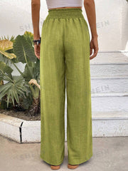 Women Solid Color Wide-Leg High Waist Straight Pants