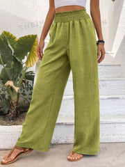 Women Solid Color Wide-Leg High Waist Straight Pants