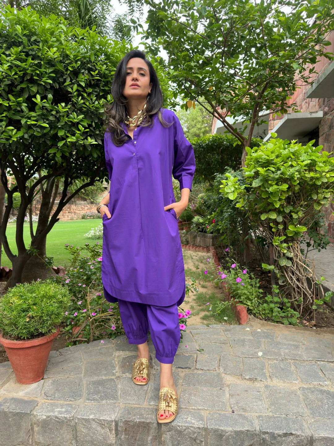 Purple Cotton Kurta Set