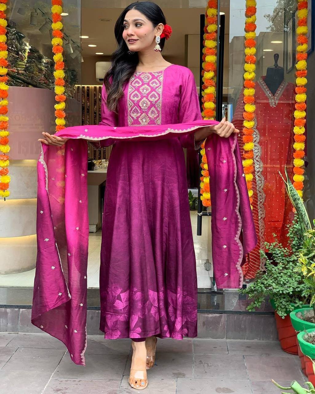 WOMEN EMBROIDERED PURPLE SUIT SET