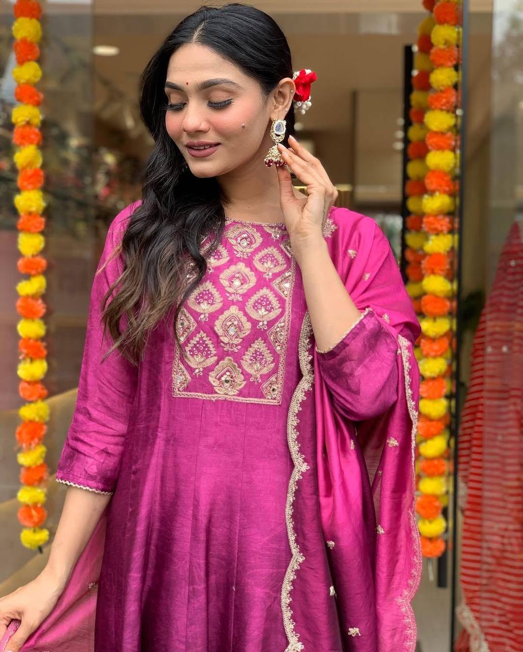 WOMEN EMBROIDERED PURPLE SUIT SET