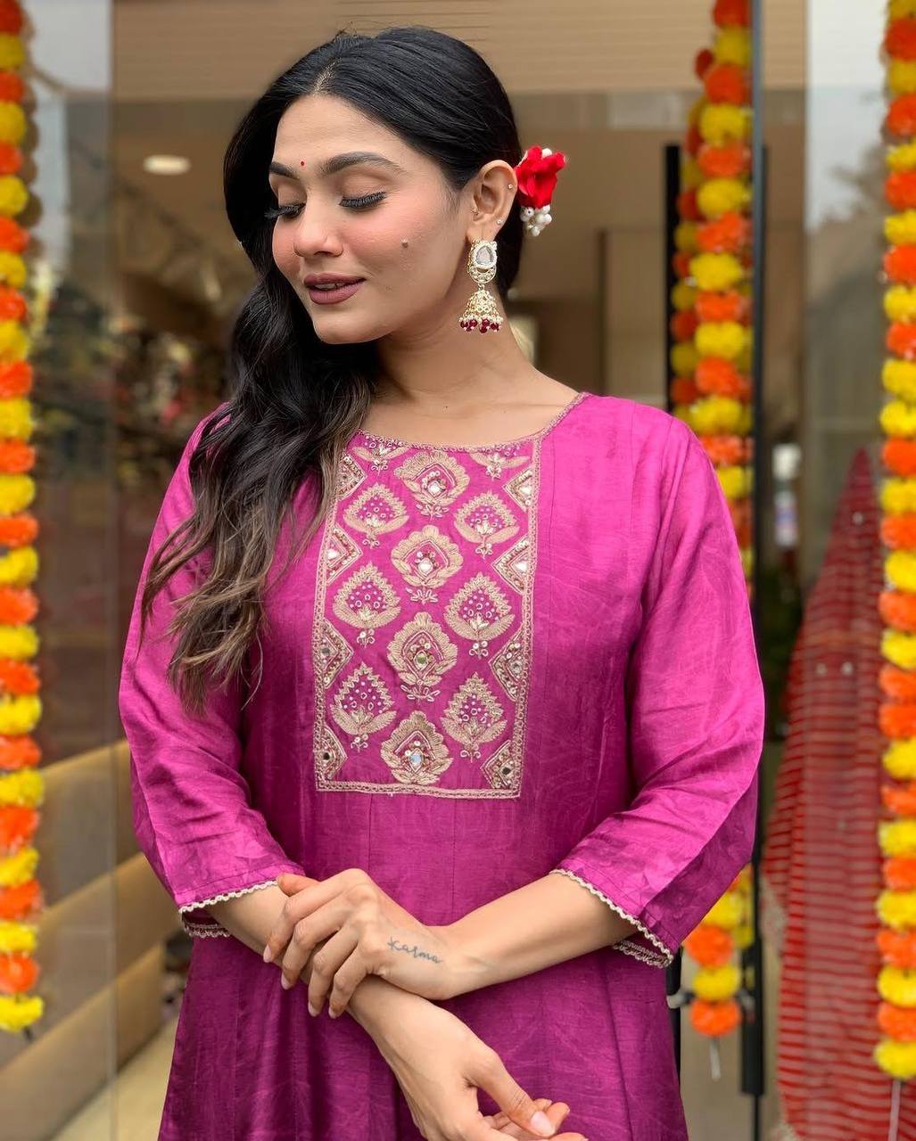 WOMEN EMBROIDERED PURPLE SUIT SET