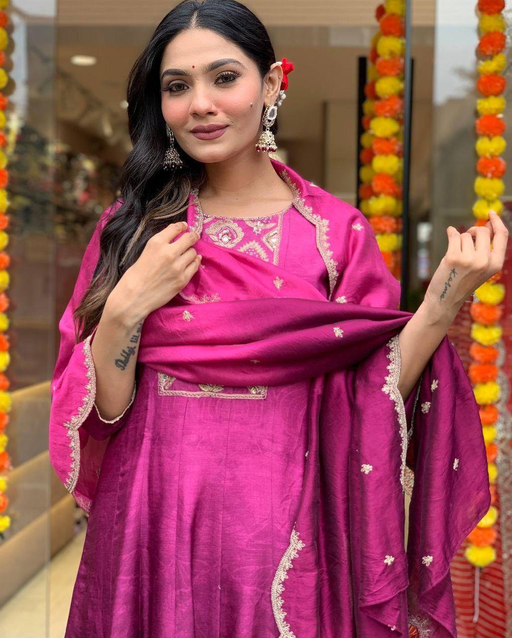 WOMEN EMBROIDERED PURPLE SUIT SET