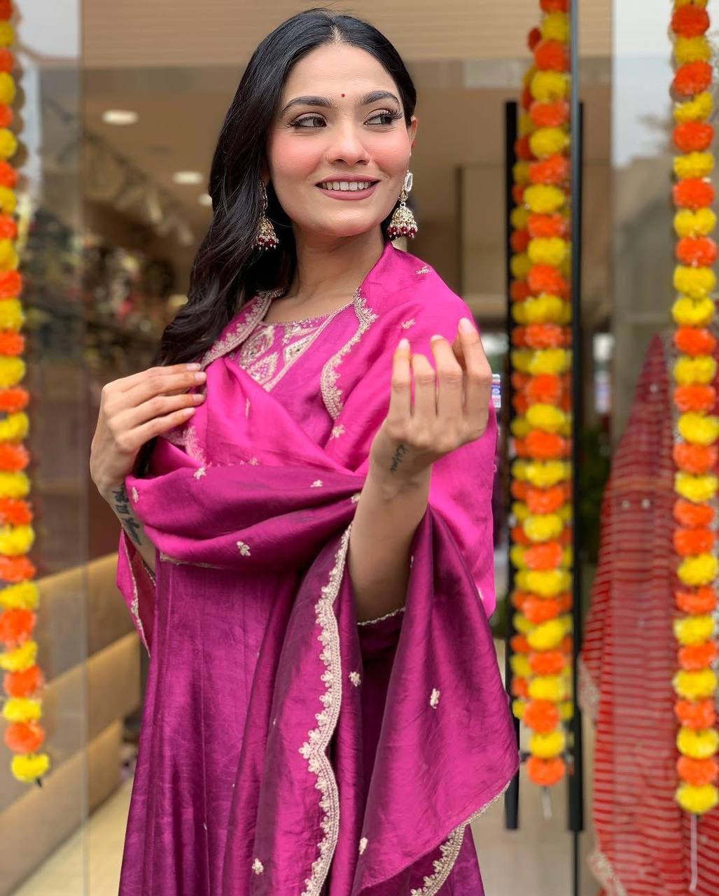 WOMEN EMBROIDERED PURPLE SUIT SET